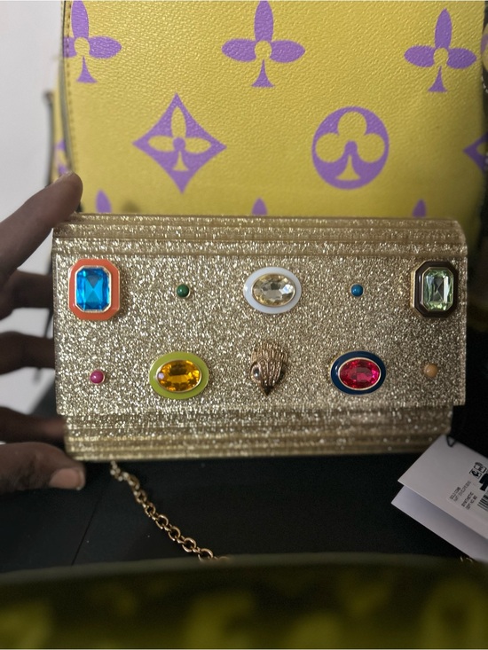 Kurt Geiger Handbags - Kurt Geiger Gold Jewel-Embellished Evening Clutch - Designer Style